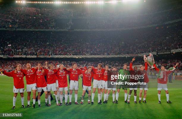 26th MAY 1999, UEFA Champions League Final, Barcelona, Spain, Manchester United 2 v Bayern Munich 1, Manchester United team line up with the European...