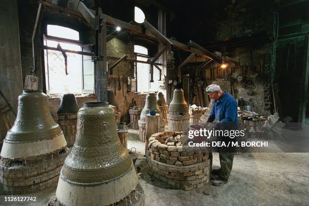 Production of False Bell inside the Papal Foundry Marinelli, Agnone, Molise, Italy.