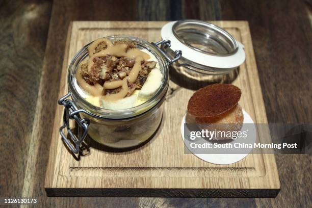 Banana cream trifle with banana rum cake, dulche de leche and coconut parfait dish at Flint Bar & Grill at JW Marriott Hotel in Admiralty. 06MAR14...