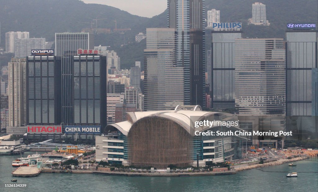 A general view of the Hong Kong Skyline with the Convention and Exhibition Centre in Wan Chai. 13MAR14