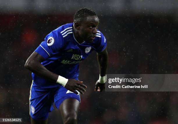 Oumar Niasse of Cardiff City during the Premier League match between Arsenal FC and Cardiff City at Emirates Stadium on January 29, 2019 in London,...