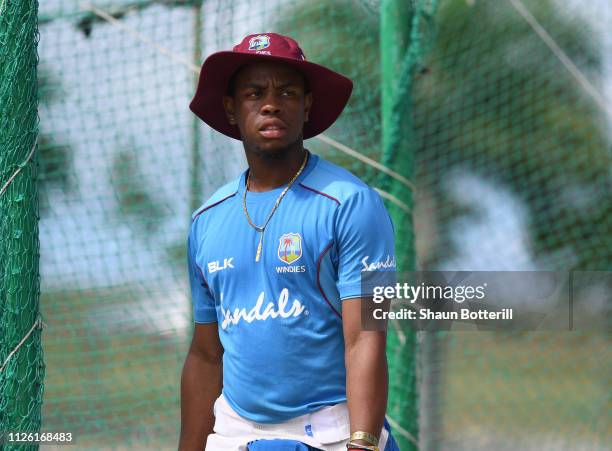 Shimron Hetmyer of West Indies during a net session at Sir Vivian Richards Stadium on January 30, 2019 in St John's, Antigua and Barbuda.