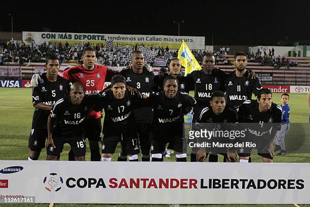 Team of Once Caldas poses before a match against Universidad San Martin as part of the Santander Libertadores Cup 2011 at the Miguel Grau April 19,...