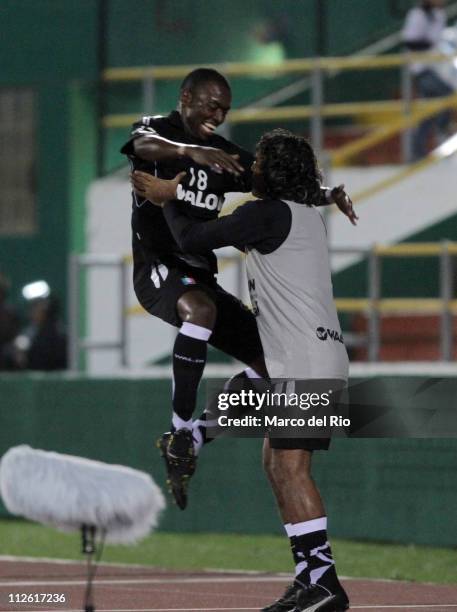 Watson Renteria of Once Caldas celebrates a goal against Universidas San Martin of Peru during a match as part of the Santander Libertadores Cup 2011...