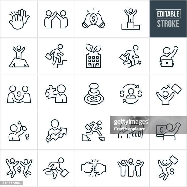 illustrations, cliparts, dessins animés et icônes de succès de l’entreprise mince ligne icons - stroke modifiable - vendeur