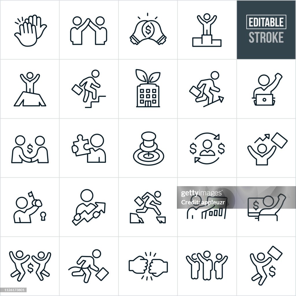 Business Success Thin Line Icons - Editable Stroke