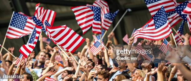 american fans waving their flags - crowd cheering olympics stock pictures, royalty-free photos & images
