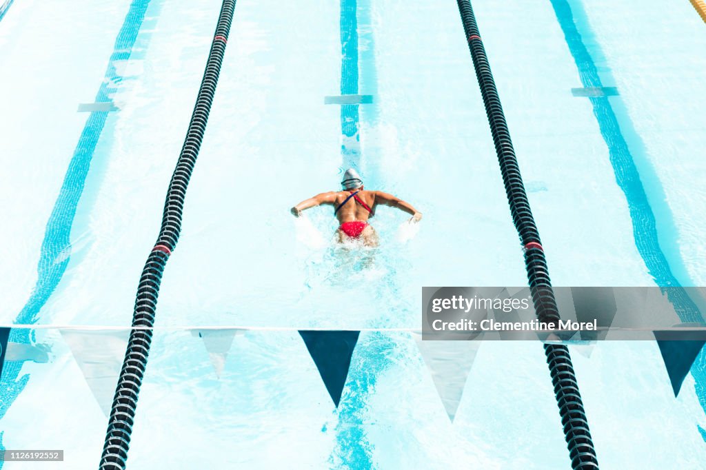 Athlete swimming in olympic pool