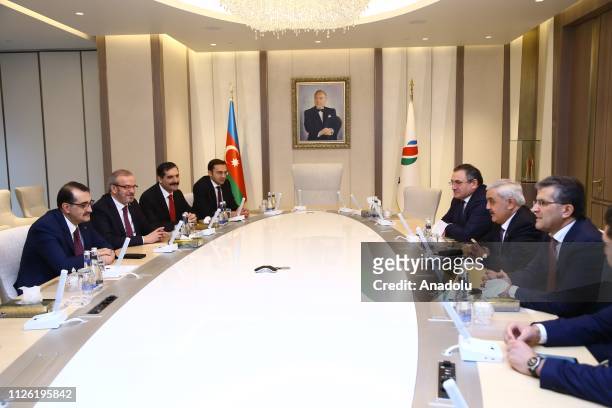 Turkish Energy Minister Fatih Donmez meets with Azerbaijan State Oil Company's President Rovnag Abdullayev within the 5th Ministerial Meeting of...
