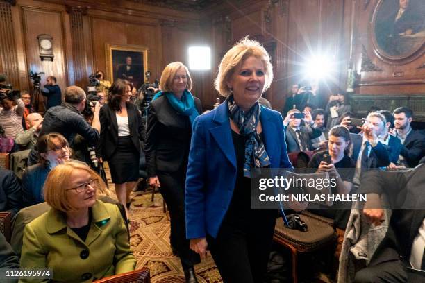 Former Conservative Party and now Independent MPs Heidi Allen, Sarah Wollaston and Anna Soubry arrive to attend a press conference in central London...