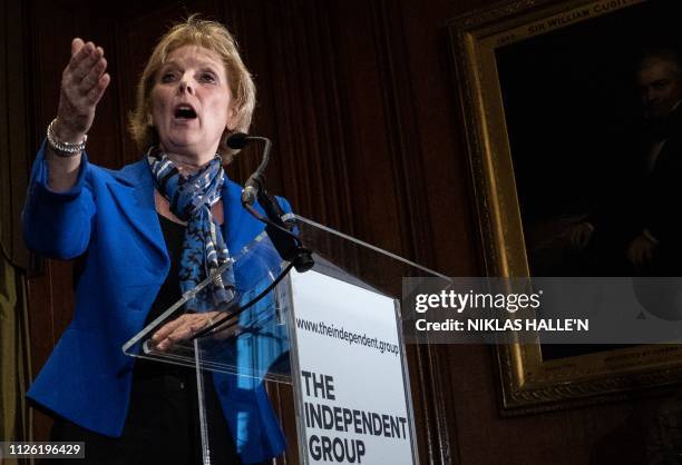 Former Conservative Party and now an Independent MP Anna Soubry speaks at a press conference in central London on February 20, 2019 following her...