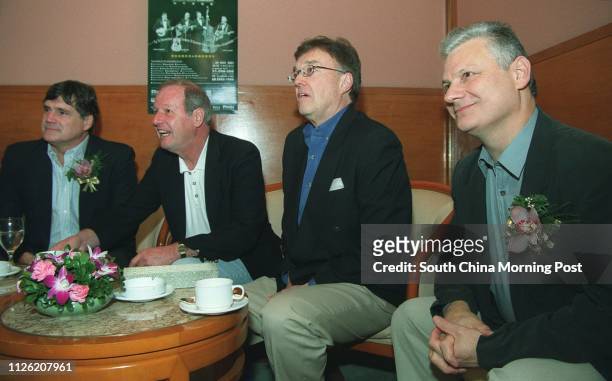 Mark Pearson , John Paine , Bob Flick and Terry Lauber , members of the American folk band the Brothers Four , in a press conference at Nikko Hotel....