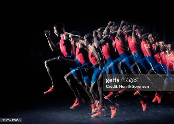 male athlete running - multiple exposure stock pictures, royalty-free photos & images