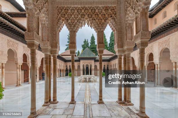 the court of the lions, alhambra palace, granada,andalusia, spain - fountain courtyard fotografías e imágenes de stock