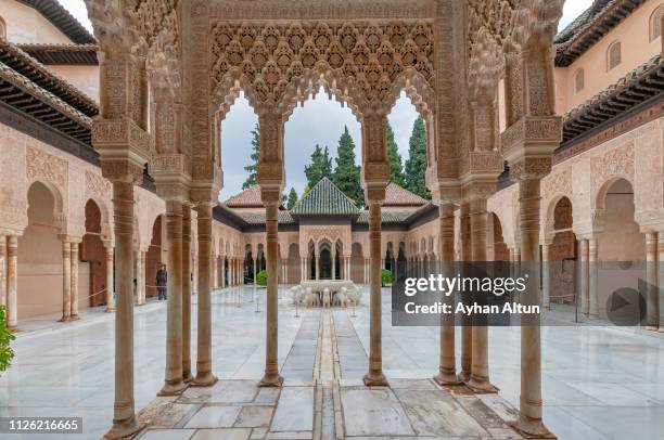 the court of the lions, alhambra palace, granada,andalusia, spain - marble sculpture stock pictures, royalty-free photos & images