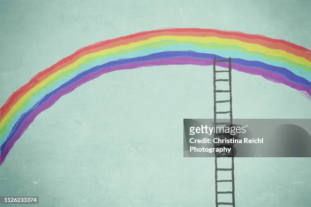 illustration of ladder reaching a rainbow - winner stock illustrations