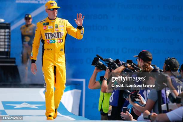 Kyle Busch, driver of the Joe Gibbs Racing M&M's Chocolate Bar Toyota Camry, during the Daytona 500 on February 17, 2019 at Daytona International...