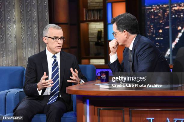 The Late Show with Stephen Colbert and guest Former Deputy Director of the FBI, Andrew McCabe during Tuesday's February 19, 2019 show.