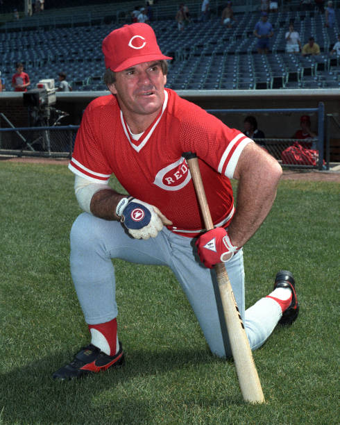 Pete Rose of the Cincinnati Reds poses before an MLB game at Wrigley Field in Chicago, Illinois. Rose played for the Cincinnati Reds from 1963-1978...