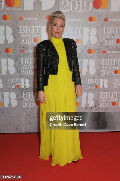 Pink arrives at The BRIT Awards 2019 held at The O2 Arena on February 20, 2019 in London, England.