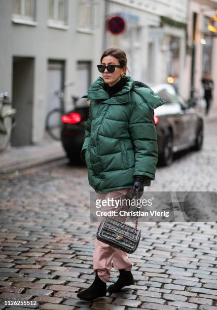 Sylvia Haghjoo is seen wearing green Balenciaga jacket outside Holzweiler during the Copenhagen Fashion Week Autumn/Winter 2019 - Day 2 on January...