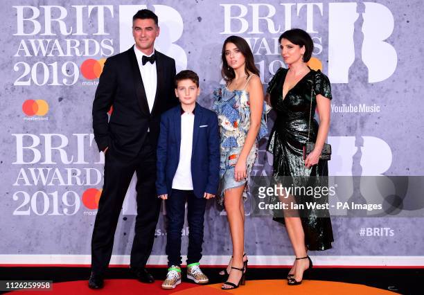 The family of Dua Lipa, parents Dukagjin and Anesa Lipa and siblings Rina and Gjin attending the Brit Awards 2019 at the O2 Arena, London.