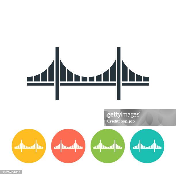 illustrazioni stock, clip art, cartoni animati e icone di tendenza di icona piatta di golden gate bridge - illustrazione a colori - bridge