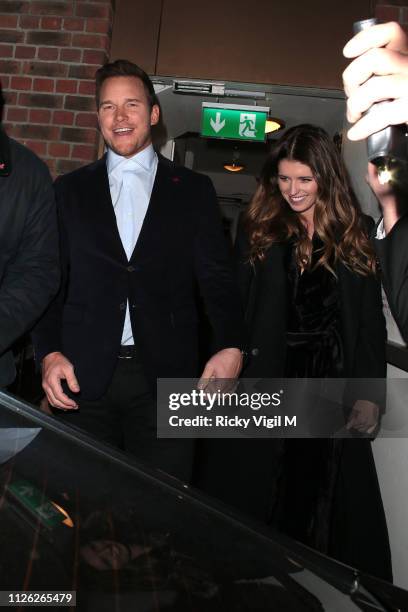 Chris Pratt and Katherine Schwarzenegger seen on a night out leaving Soho House on January 30, 2019 in London, England.