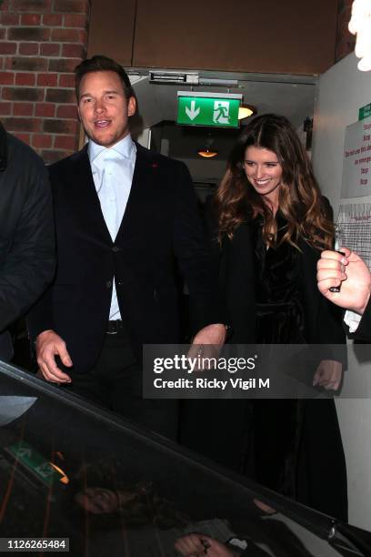 Chris Pratt and Katherine Schwarzenegger seen on a night out leaving Soho House on January 30, 2019 in London, England.