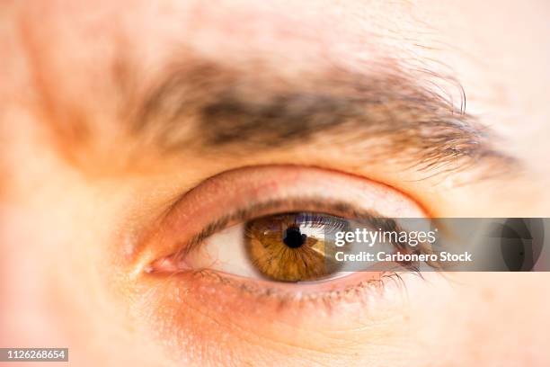 ojo de hombre joven con reflejo - iris ojo stockfoto's en -beelden