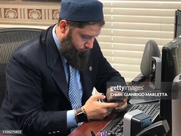 Hassan Shibly, lawyer for 24-year-old Hoda Muthana, poses in his office in Tampa, Florida, on February 20, 2019. - The United States said Wednesday...