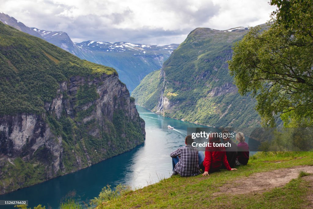 People looking at the Geirangerfjord, Norway