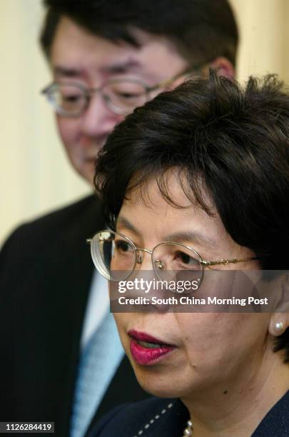 Farewell to Director of Health, Margaret Chan, at Wu Chung House. Newly appointed Director of Health Dr. Lam Ping-yan standing behind Margaret Chan...