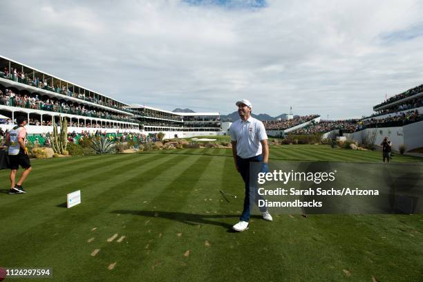 Houston Astros starting pitcher Justin Verlander reacts during the Waste Management Phoenix Open Pro-Am at TPC Scottsdale on January 30, 2019 in...