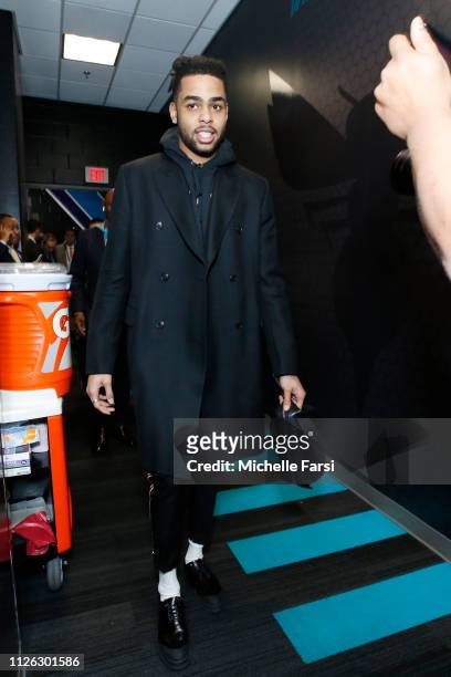 Angelo Russell of Team Giannis arrives to the arena during the 2019 NBA All-Star Game on February 17, 2019 at the Spectrum Center in Charlotte, North...