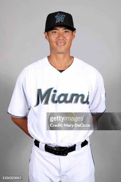 Wei-Yin Chen of the Miami Marlins poses during Photo Day on Wednesday, February 20, 2019 at Roger Dean Chevrolet Stadium in Jupiter, Florida.
