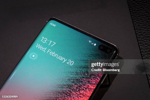 Samsung Electronics Co. Galaxy S10+ is arranged for a photograph during the Samsung Unpacked launch event in San Francisco, California, U.S. On...