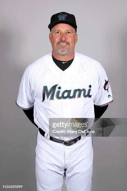 Third Base Coach Fredi Gonzalez of the Miami Marlins poses during Photo Day on Wednesday, February 20, 2019 at Roger Dean Chevrolet Stadium in...