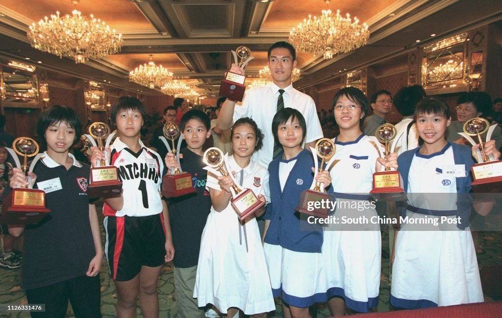 Group picture of Outstanding School Athlete Awards winners (L to R) Yim Hoi-yan, 12-yrs-old (SKH St. Michael's Primary School); Woo Wing-tung, 12-yrs-old (Ma Tau Chung Government Primary School (Hung Hom Bay): Kelvin Cai, 12-yrs-old (Pui Ching Primary Sch