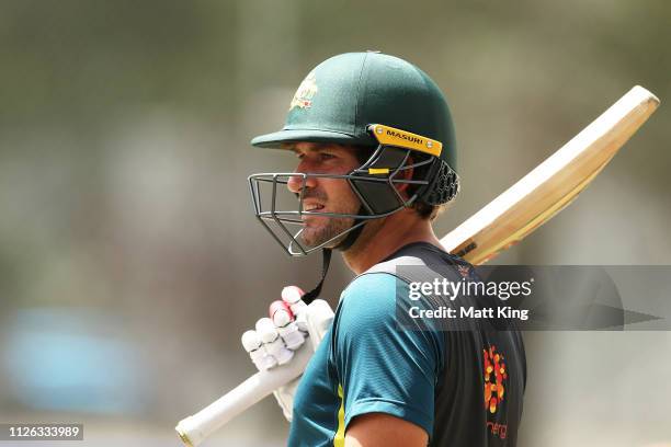 Joe Burns prepares to bat during an Australian Nets session at Manuka Oval on January 31, 2019 in Canberra, Australia.