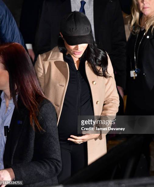 Meghan, Duchess of Sussex seen leaving The Mark Hotel on February 20, 2019 in New York City.