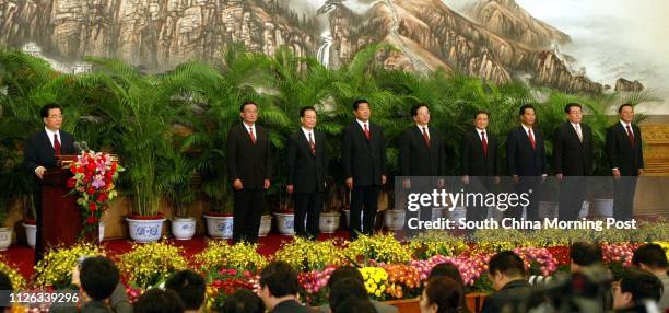 Mr Hu Jintao who is the new General Secretary of the Communist Party and President of the PRC, introduces the new Standing Committee of the 16th...