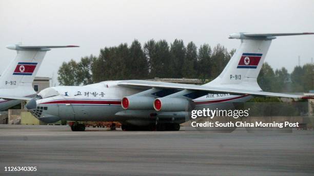 Russian-made airplane of the North Korean Airlines, Air Koryo, waits on the tarmac at the Pyongyang Airport, North Korea. 08 October 2002