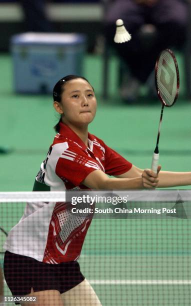 Wang Chen in the women's Badminton preliminaries in which she beat Wong Mew Choo of Malaysia in the Asian Games in Pusan, Korea. 10 October 2002