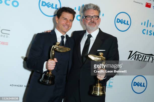 Tom Cruise with the Lumiere Award for Best Scene or Sequence for "Mission Impossible: Fallout" and Christopher McQuarrie, winner of the 2019 Harold...