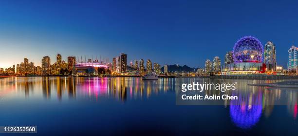 vancouver harbor nightview - vancouver stock pictures, royalty-free photos & images