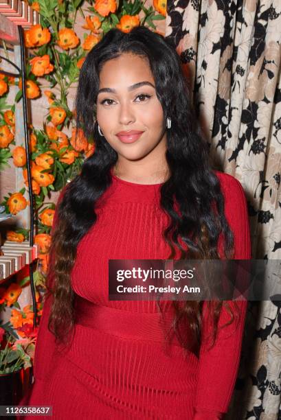 Jordyn Woods attends Anastasia Karanikolaou For Oh Polly Valentine's Day Launch at Poppy on January 30, 2019 in Los Angeles, California.