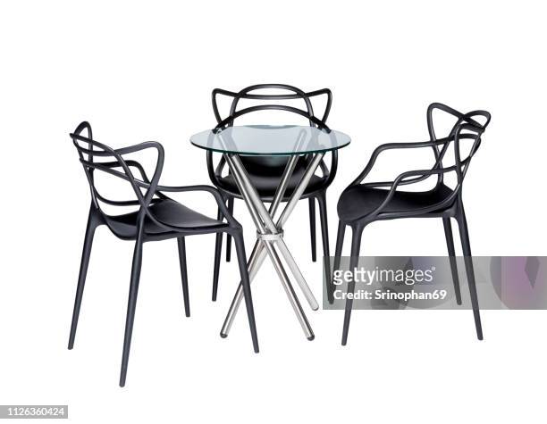 modern chair and home office desk decorated on white background. table and modern furniture for office, coffee shop, beauty salon, home kitchen, design stage - in tischhöhe stock-fotos und bilder