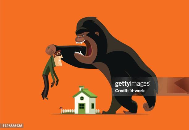 angry gorilla catching thief - gorilla stock illustrations