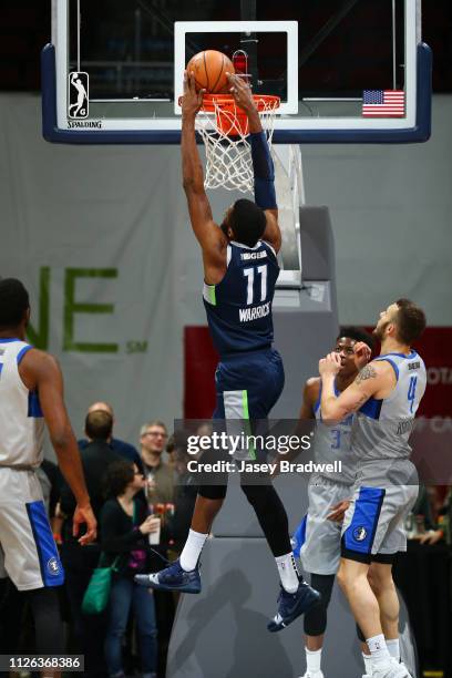 Hakim Warrick of the Iowa Wolves dunks against the Texas Legends in an NBA G-League game on February 20, 2019 at the Wells Fargo Arena in Des Moines,...